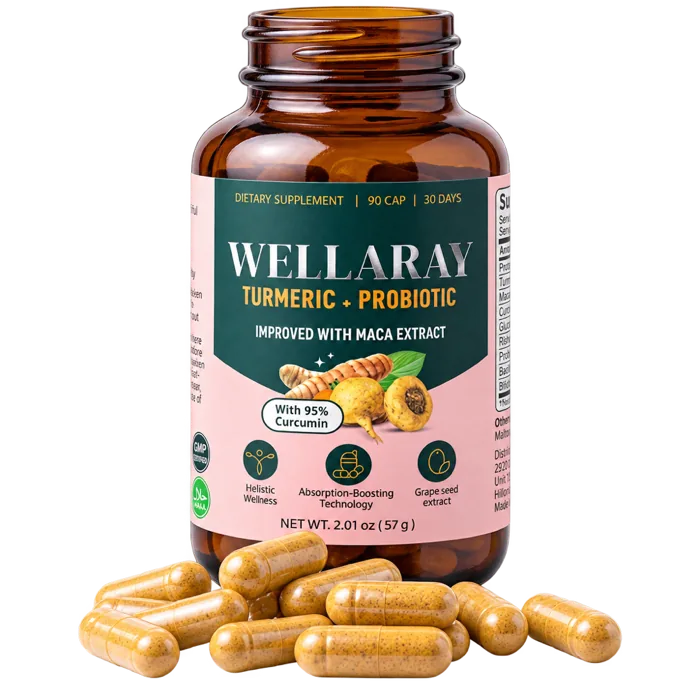 Turmeric + Probiotic Blend bottle with capsules