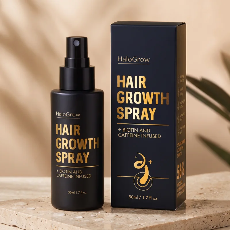 HaloGrow Hair Spray bottle and box